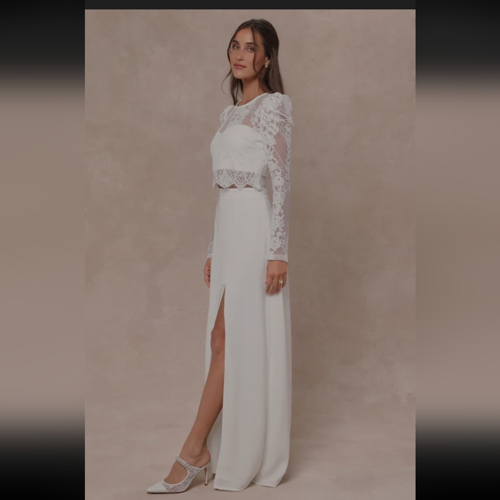 Lulus Heavenly Promise White Sheer Lace Two-Piece Maxi Dress